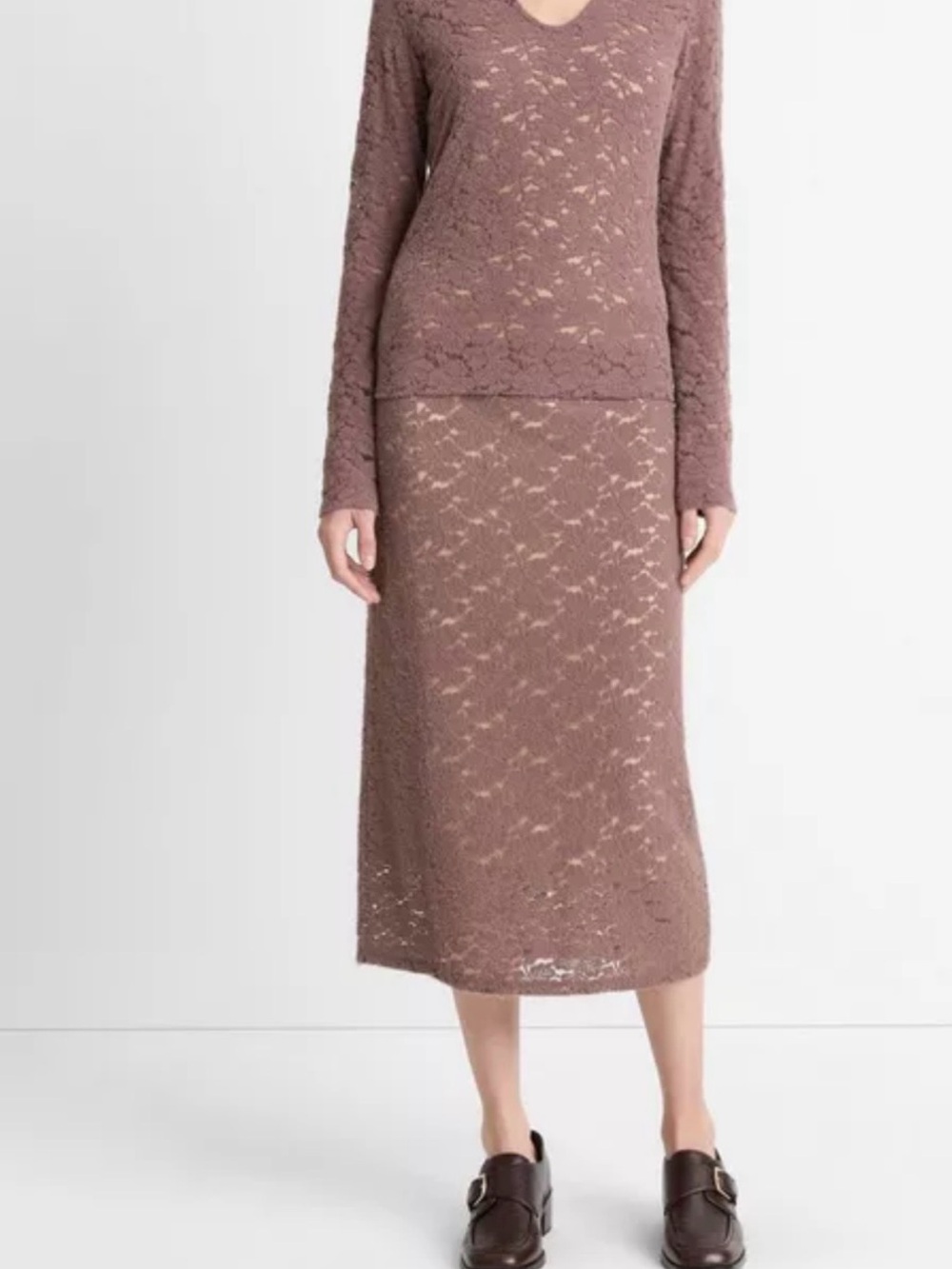 NWT Vince mauve midi skirt intricate lace overlay